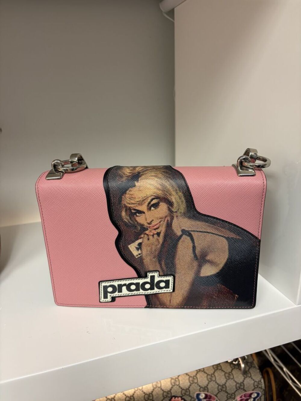Prada Pin Up Girl Pink Saffiano Shoulder Bag